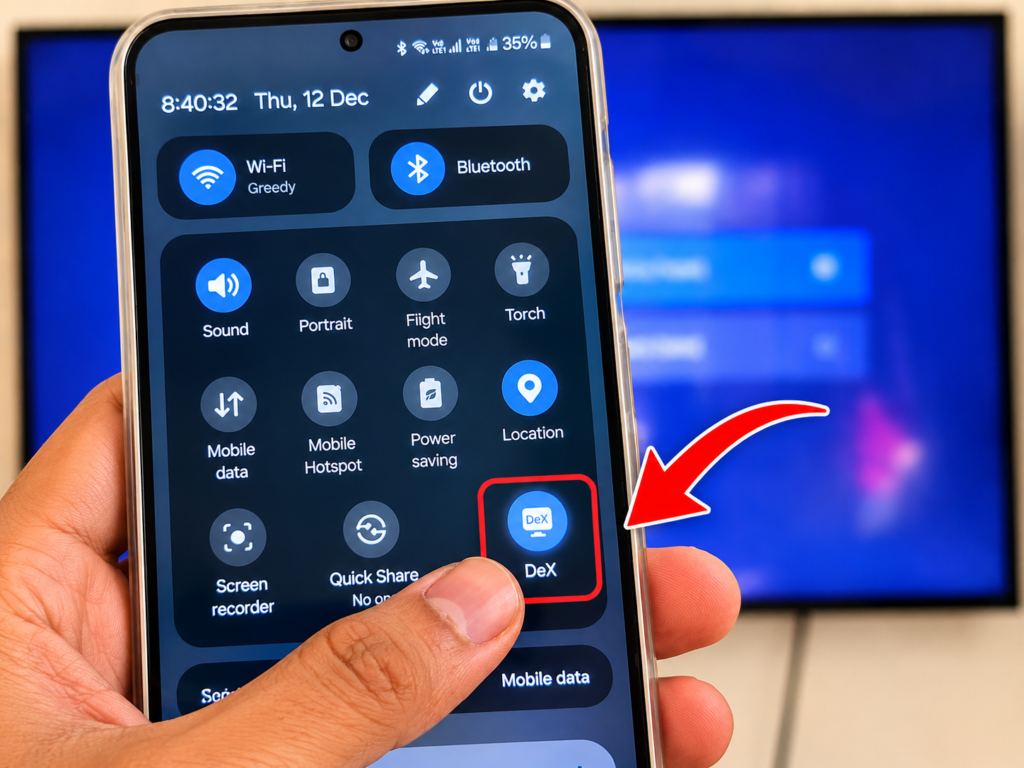 Samsung DeX on TV Wirelessly — Use Your Phone as a Laptop on Any Smart TV samsung dex quick panel shortcut phone