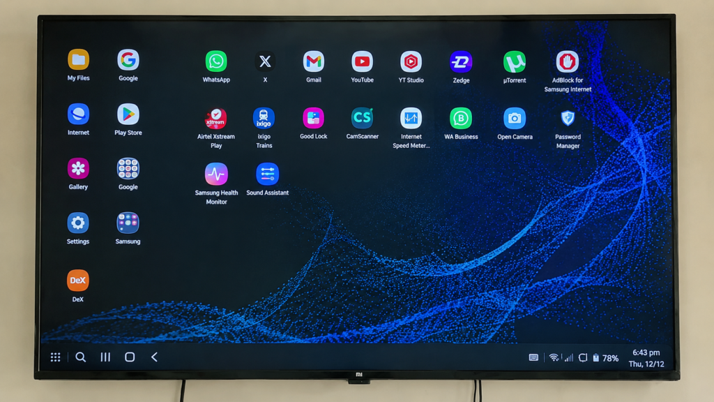 Samsung DeX on TV Wirelessly — Use Your Phone as a Laptop on Any Smart TV samsung dex tv screen desktop interface running