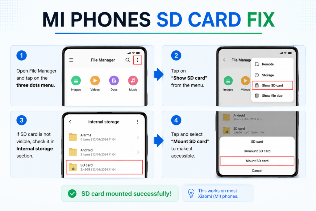 SD Card Permission Fix on Mi, Redmi and Xiaomi Phones — Mi File Manager SD Card Access Problem Solved sd card permission fix mi xiaomi redmi file manager 100 working