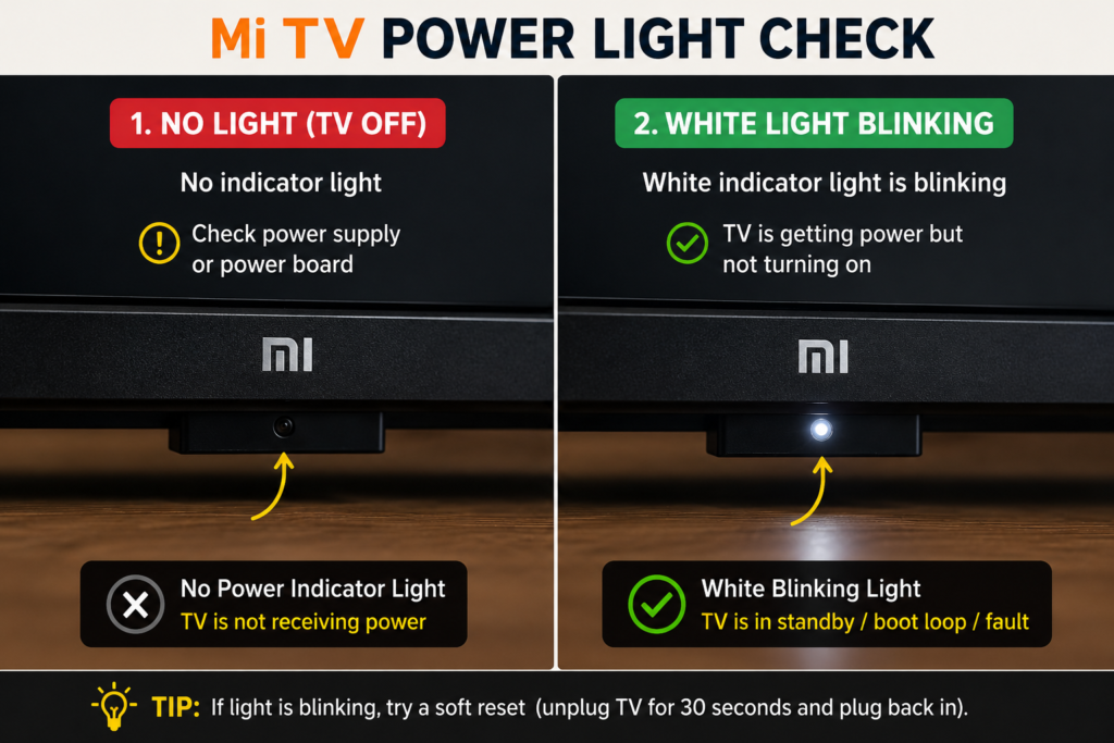 mi tv power indicator light not working