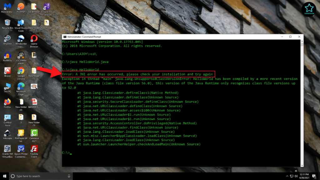 jni error has occurred please check installation java cmd windows