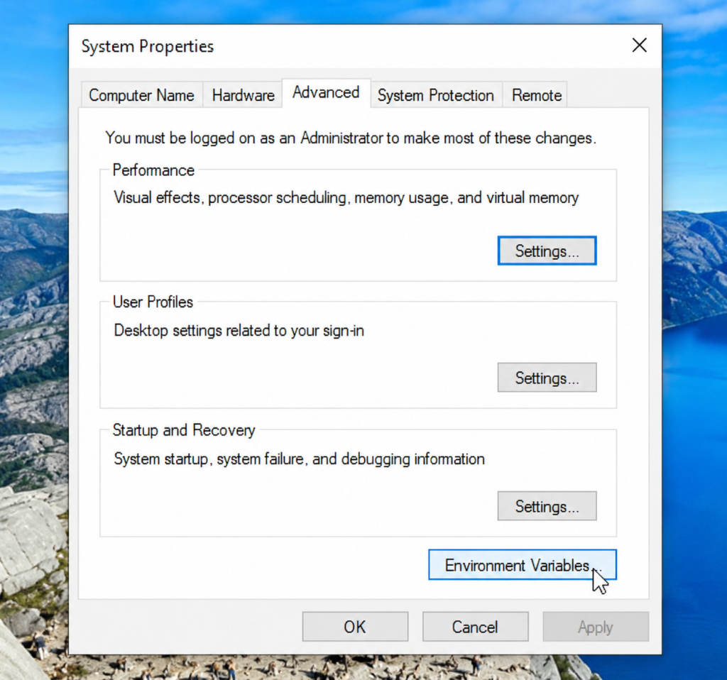 environment variables system properties windows advanced java path