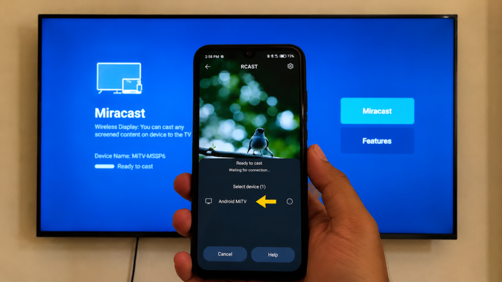 how to connect phone to mi tv screen cast quick settings