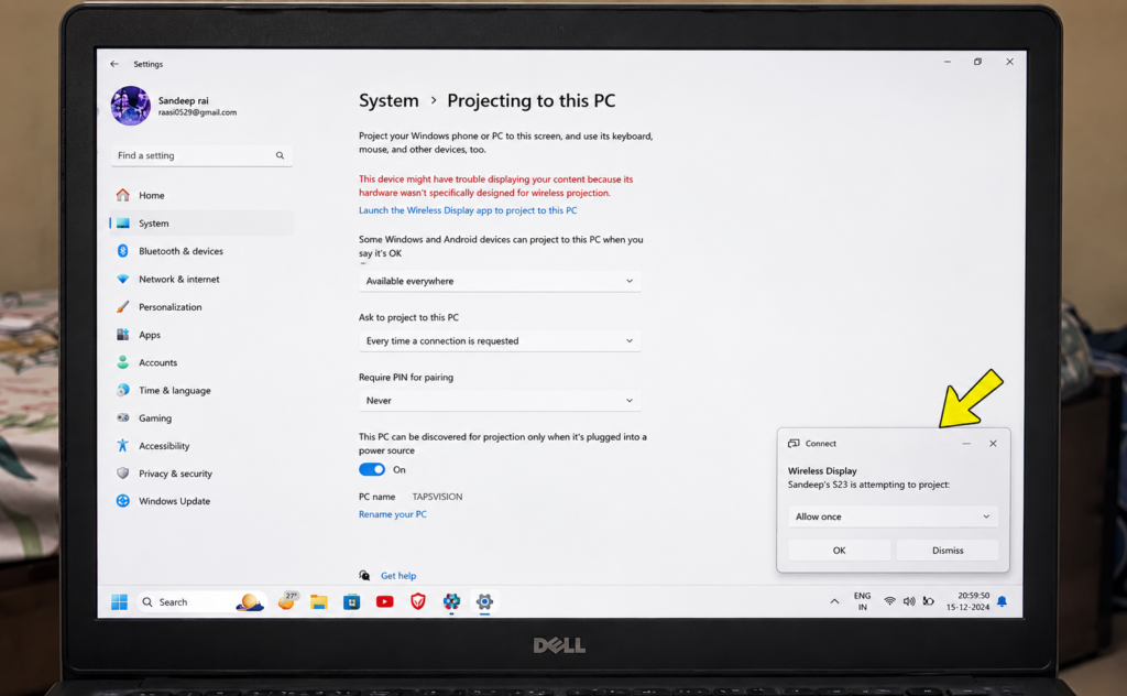samsung dex laptop allow connection permission prompt