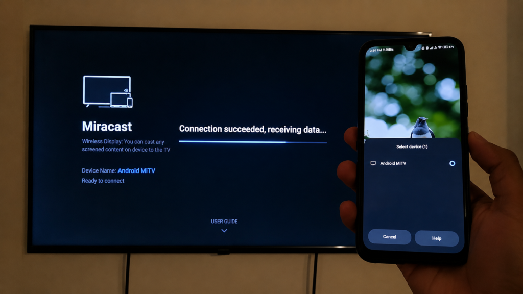 mi tv screen cast quick settings connected with phine