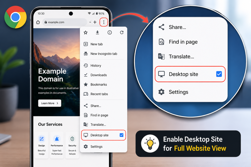 how to enable desktop mode chrome android chatgpt image fix
