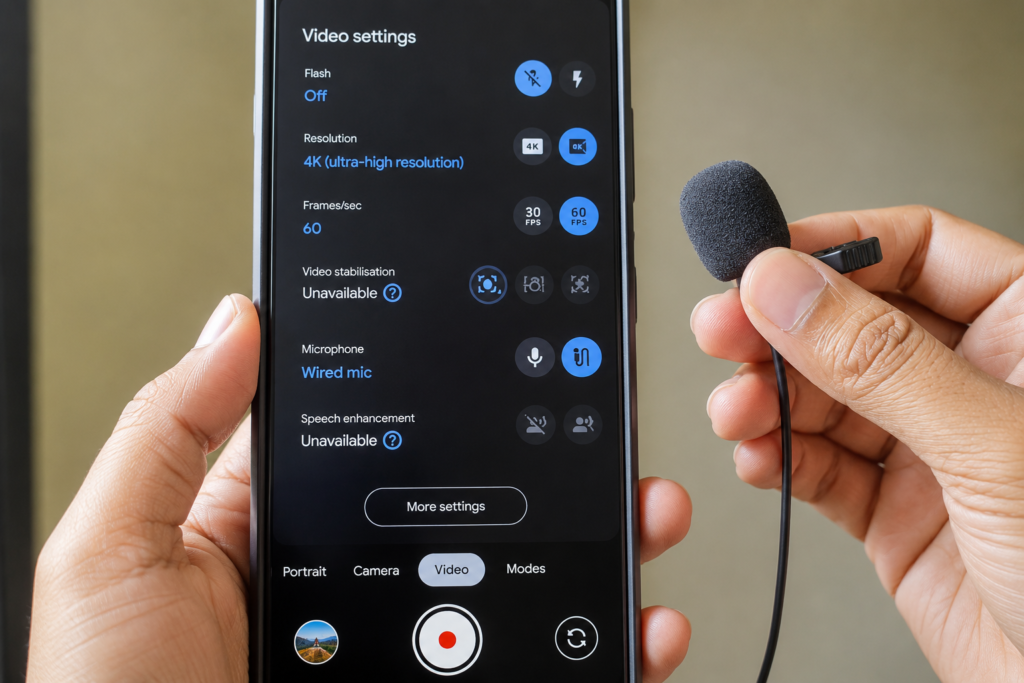 camera app settings wired mic external microphone selection