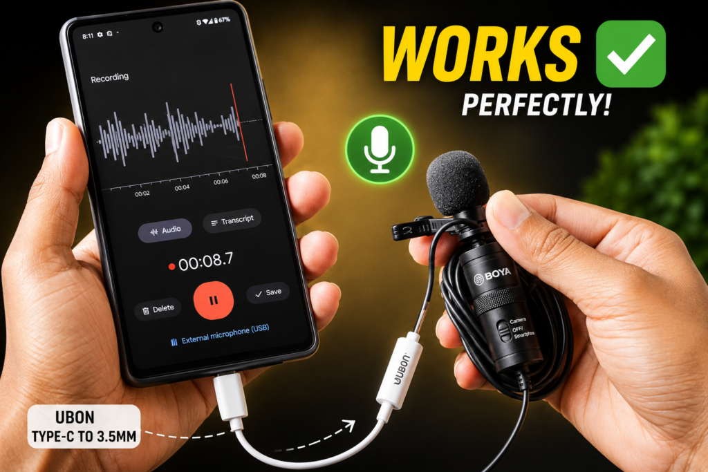 ubon type c to 3.5mm dongle works with boya mic