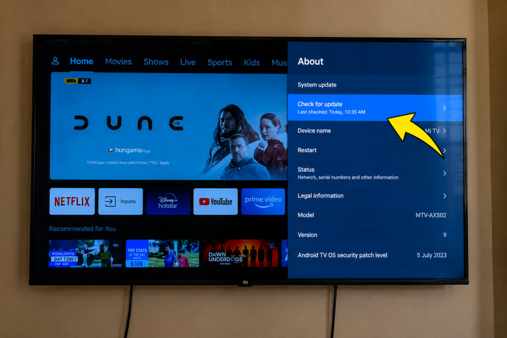mi tv software update settings miracast connect phone