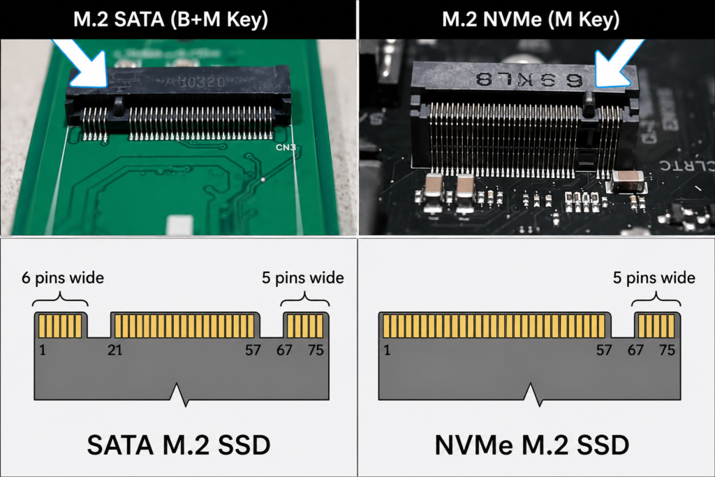How to Check Which SSD Slot Your Laptop Has — M.2 SATA or NVMe (2 Methods) m.2 sata bm key vs nvme m key notch difference diagram laptop