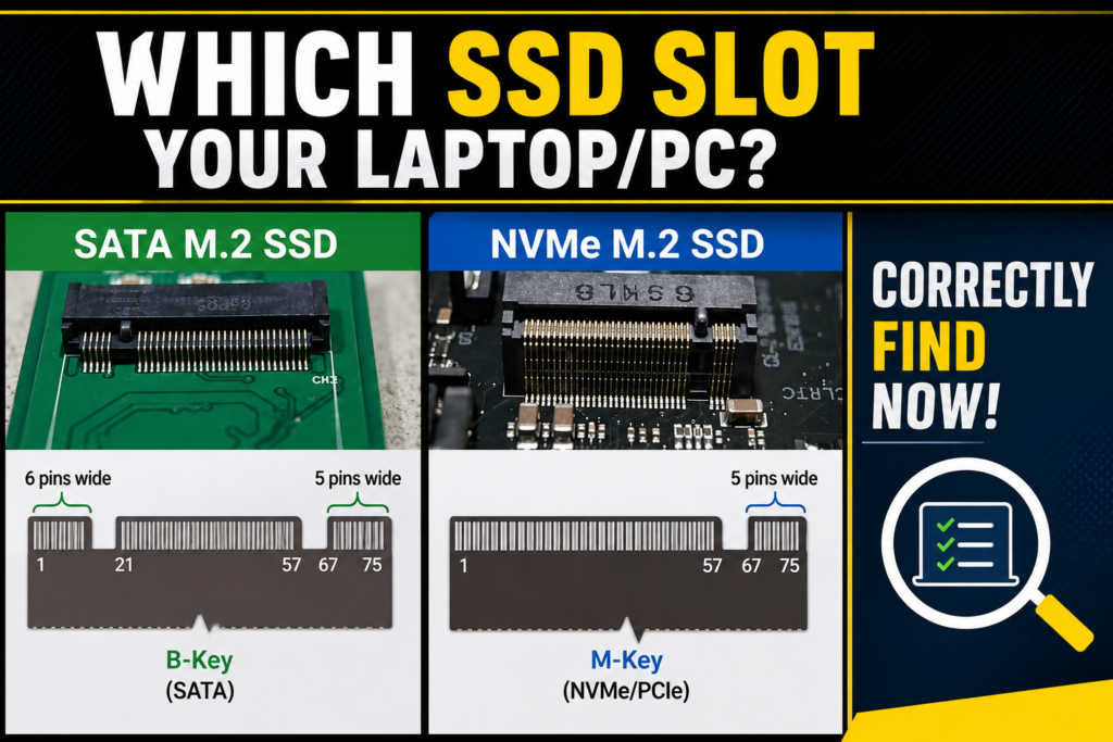 How to Check Which SSD Slot Your Laptop Has — M.2 SATA or NVMe (2 Methods) m.2 sata ssd vs nvme ssd slot laptop check difference