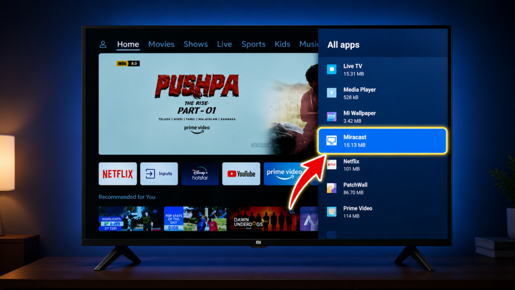 mi tv rcast miracast app settings screen mirroring