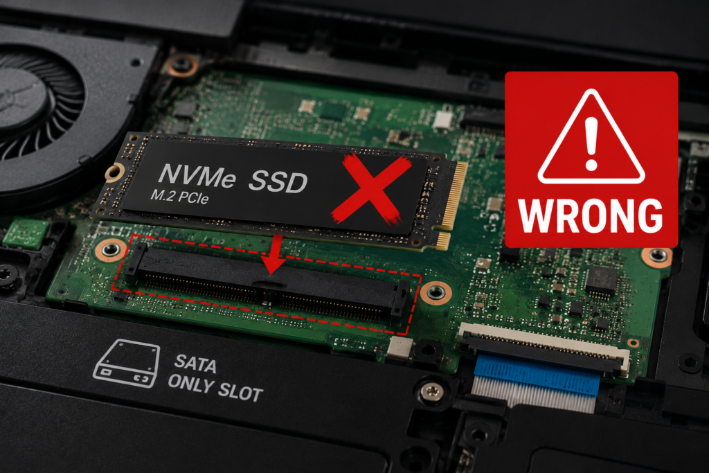 How to Check Which SSD Slot Your Laptop Has — M.2 SATA or NVMe (2 Methods) wrong ssd type installed laptop not detected nvme sata slot