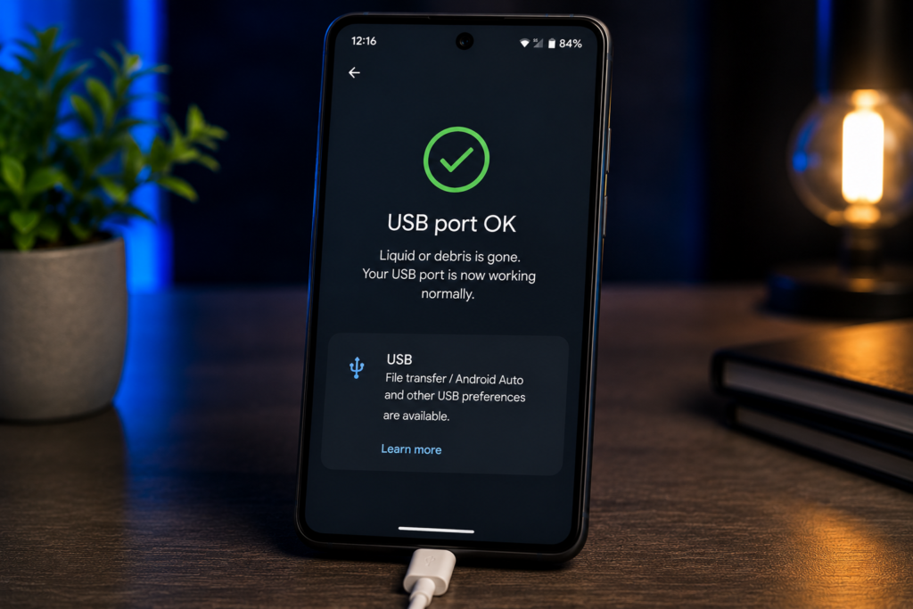 google pixel liquid or debris in usb port fixed working again