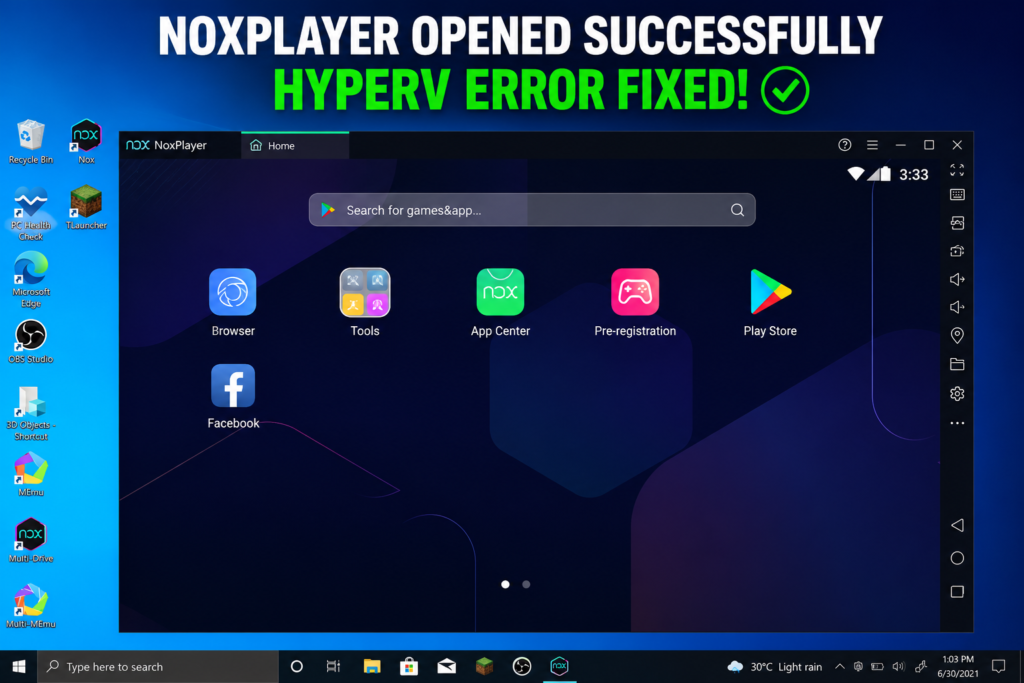 MEmu Not Opening? Fix "The Core Process of Emulator Has Ended" Error (Hyper-V Guide) memu play hyper v problem fixed with nox screenshot