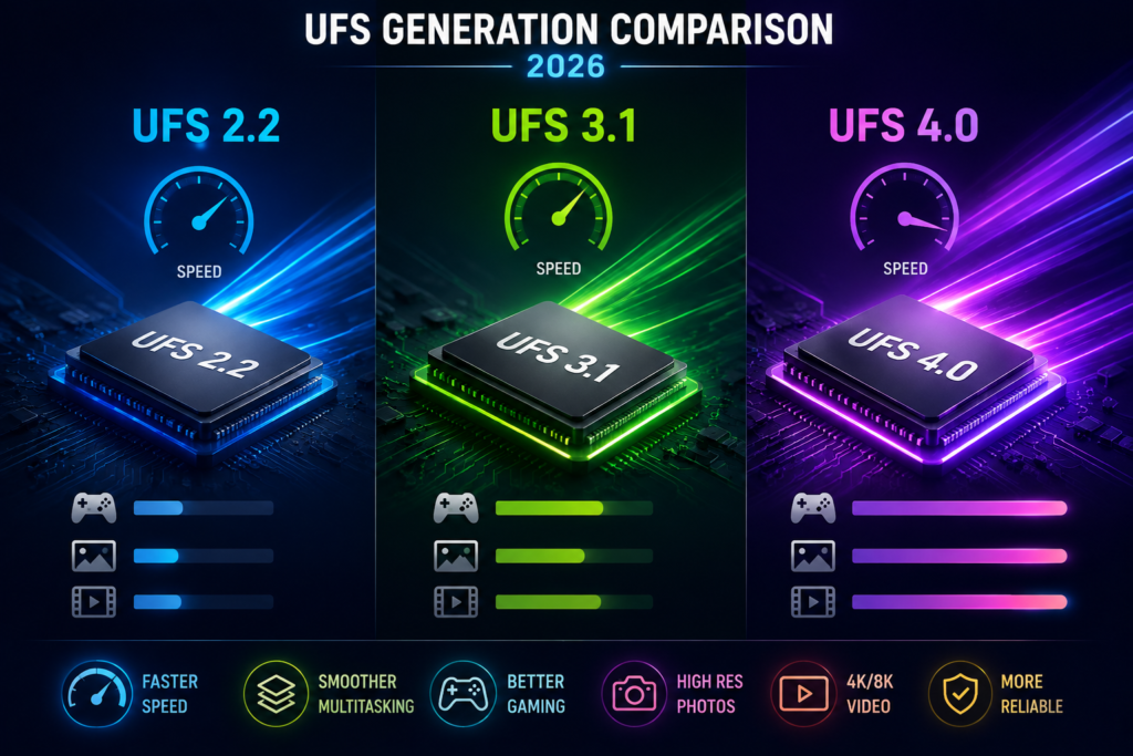 Smartphone Buying Guide 2026: 10 Things to Check Before Buying Any Mobile UFS 2.2 vs UFS 3.1 vs UFS 4.0 speed comparison
