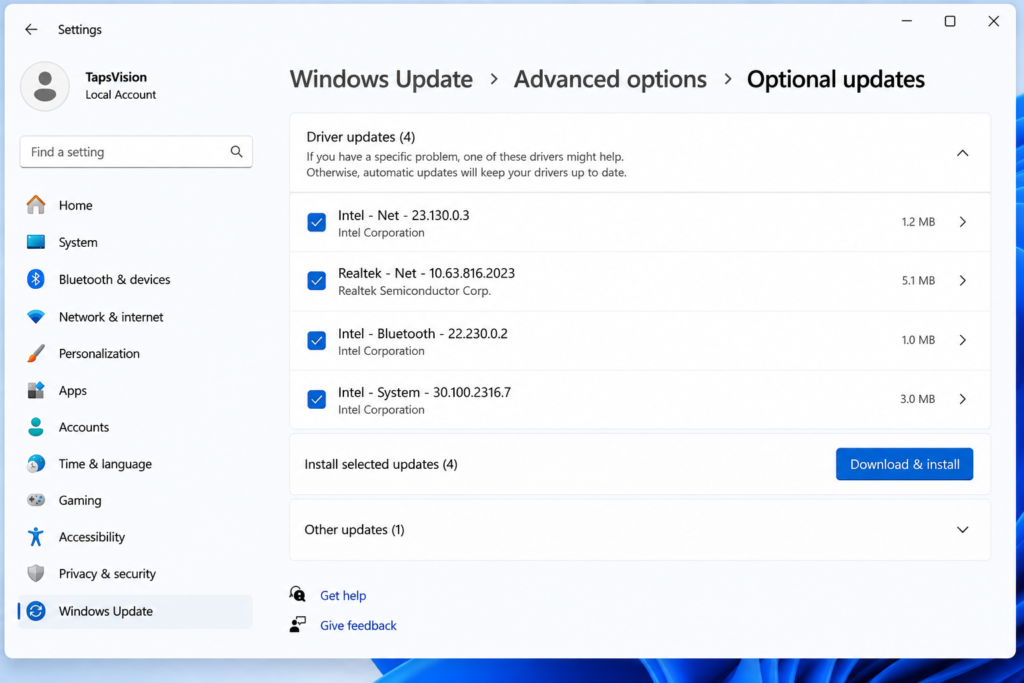 Laptop Driver Not Working? How to Fix It on Windows 10/11 windows 11 optional updates driver section screenshot